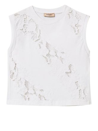 Twin-Set Intricate Floral Lace Cropped Top