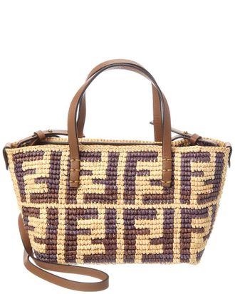 Fendi Fendi Roll Mini Ff Raffia & Leather Tote