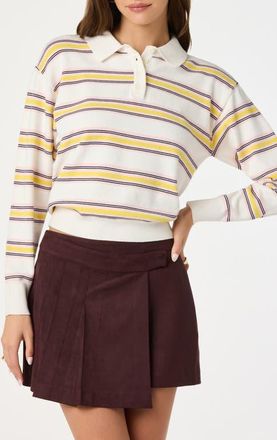 ASTR the Label Stripe Long Sleeve Cotton Polo in White Yellow Stripe at Nordstrom, Size X-Small