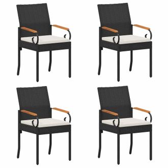 vidaXL Sillas De Jard&iacute;n 4 Pcs Negro Y Blanco Crema Polirat&aacute;n Y Acacia Vidaxl