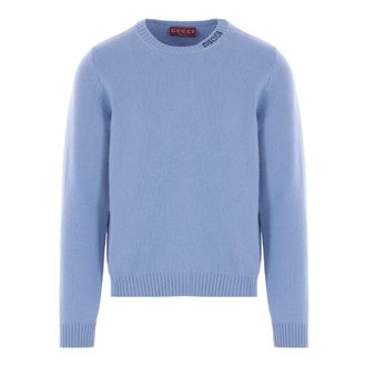 Gucci Truien & Vesten, Heren, Blauw, M, Wol, Wollen Trui met Intarsia