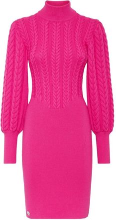 Philipp Plein Wool Turtleneck Dress LS - Dames - Kleedjes - Roze - XL - Wol - Kleedjes