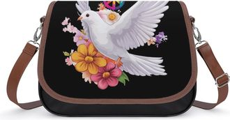 Generic Peace Sign Dove White Pigeon Flowers Crossbody Bags for Women Shoulder Messenger Bag Purse Handbags