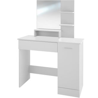 TecTake Tocador moderno con espejo, caj&oacute;n, armario y 3 estantes blanco