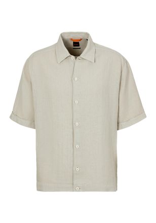 Boss Orange by Hugo Boss Leinenhemd BOSS ORANGE Lapoully, Herren, Gr. XL, N-Gr, beige (light beige271), Web, Obermaterial: 100% Leinen, unifarben, regular fit, hoch geschlosse