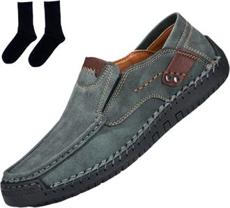 Generic Mens Handmade Outdoor Comfort Loafers, Leather Flat Slip On Wide Toe Walking Shoes, Mens Leather Non-Slip Driving Loafers (10,11.5)