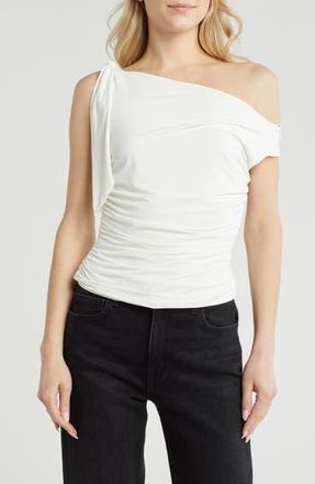 Wayf Bow One-Shoulder Ruched Top in Ivory at Nordstrom Rack, Size X-Large