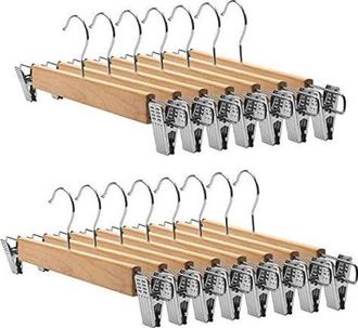 OEM Juego De 20 Perchas De Madera Para Pantalones, Con Pinzas Antideslizantes Ajustables Y Ganchos Giratorios, Aptas Para Pantalones, Faldas, Calcetines, 