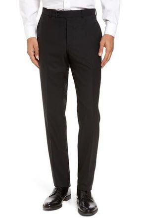 Ted Baker Jefferson Trim Fit Flat Front Wool Dress Pants in Black at Nordstrom Rack, Size 32 - Unhemmed