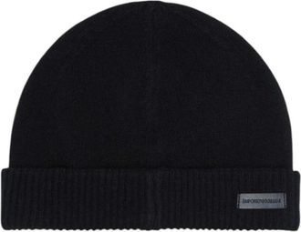 Emporio Armani Pure Cashmere Beanie - unisex - Hoeden - Zwart - M - Kasjmier - Accessoires