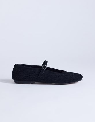 Topshop Bonnie - Ballerine nere intrecciate in vero camoscio-Nero