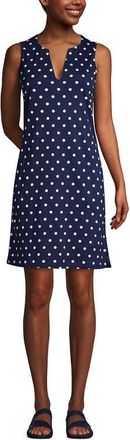 Lands End Long Cotton Jersey Sleeveless Swim Cover-up Dress Print in Deep Sea Polka Dot at Nordstrom, Size X-Small