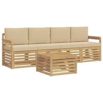 vidaXL Conjunto De Sof&aacute;s De Exterior Con Coj&iacute;n 5 Pcs Y Beige Poli&eacute;ster Vidaxl