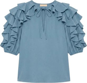 Ulla Johnson Josephine Silk Top - Dames - Blouses - Blauw - M - Overhemden