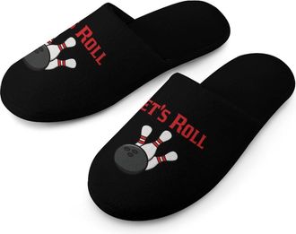 Generic Bowling Lets Roll Warm Mens Slippers Slip On Soft Fleece House Shoes Winter Indoor Outdoor