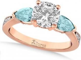 Allurez Cushion Diamond & Pear Aquamarine Engagement Ring 14k Rose Gold (1.29ct)
