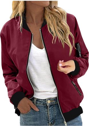 Generic Bomber Jackets For Women Uk Elegant Zip Up Jacket Women Solid Color Lightweight Long Sleeves Cardigans With Pockets Casual Autumn Winter Comfortable W