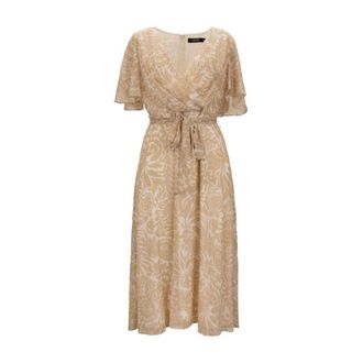 Ralph Lauren Abito Donna Cerniera- Gancio - Dames - Wikkelkleedje - Beige - M - Polyester - Kleedjes