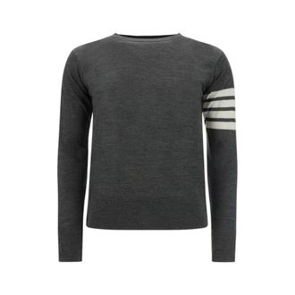 Thom Browne Round-neck Knitwear, male, Gray, Size: XL Striped Wool Sweater