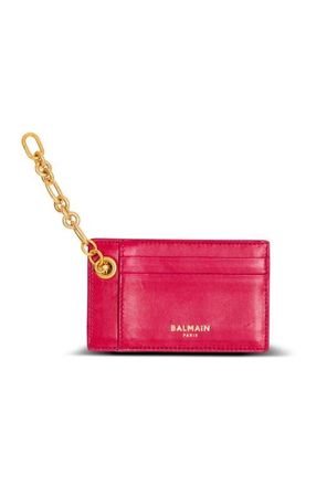 Balmain Pulse lambskin leather card holder in Pink at Nordstrom