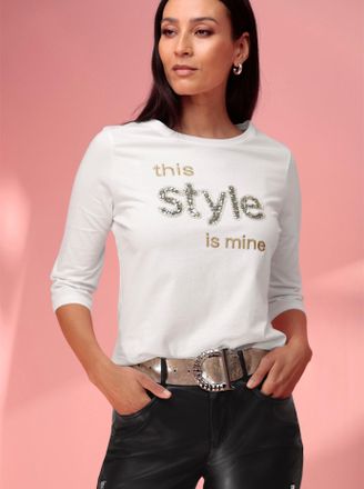 Heine 3/4-Arm-Shirt HEINE Shirt, Damen, Gr. 34, beige (ecru), 100% Baumwolle, gemustert, unifarben, Rundhals, Shirts 3/4-Arm-Shirt