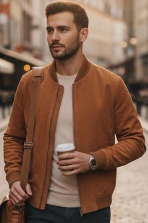 Infinity Leather Mens Tan Goat Suede MA-1 Bomber Jack-North
