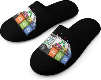 Generic Garbage Truck Trash Can With Load of Love Mens Slippers Warm Non-Slip Houes Shose Spa Slipper for Home Bedroom