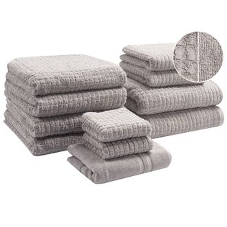 Beliani Beliani - Conjunto De 11 Toallas De Ba&ntilde;o De Algod&oacute;n Suave De Torsi&oacute;n Baja Con Alfombrilla De Ba&ntilde;o Gris Claro Atai