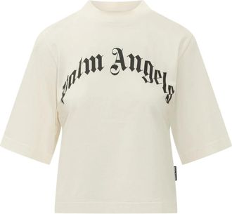 Palm Angels Curved Logo Boxy Tee - Dames - T-shirts - Wit - L - Katoen - Tops