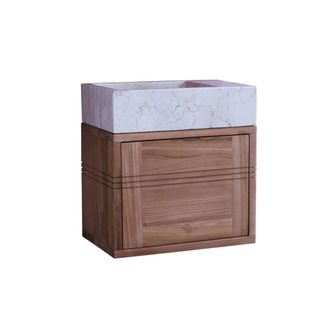 Tikamoon Mueble de ba&ntilde;o de teca maciza y m&aacute;rmol color crema