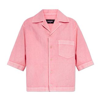 Dsquared2 Shirts, female, Pink, Size: 2XS Linen Short-Sleeved Shirt