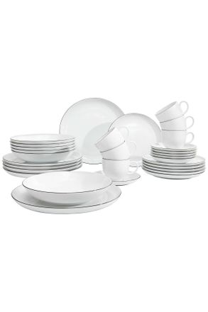 SELTMANN WEIDEN Kombiservice, Schwarz, Weiß, Keramik, 30-teilig, Uni, 210 ml,210 ml, handbemalt, Geschirr, Geschirrsets, Kombiservice