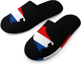 Generic France Map Flag Cotton Slippers for Men Memory Foam House Slippers Soft Anti-skid Sole Indoor Outdoor Shoes