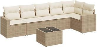 vidaXL Vidaxl - Set Sof&aacute;s De Jard&iacute;n 7 Piezas Y Cojines Rat&aacute;n Sint&eacute;tico Beige