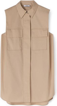 Motivi Overhemden, Dames, Beige, L, Katoen, Oversized mouwloos shirt met zakken