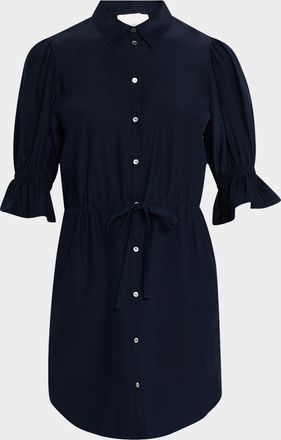 Cinq &agrave; Sept Fiona Silk Puff-Sleeve Shirtdress