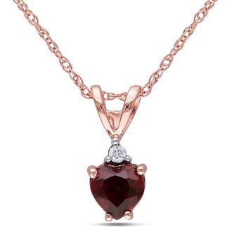 Amour Heart Shaped Garnet and Diamond Pendant with Chain In 10K Rose Gold
