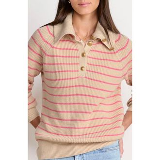 Vineyard Vines Stripe Half Button Sweater in Oatmeal Heather at Nordstrom, Size Medium