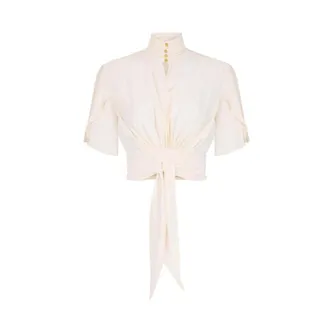 Elisabetta Franchi Blouses, female, Beige, Size: XL Blouse in Viscose Georgette Fabric