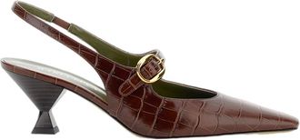 MARIA LUCA Pointed-Toe Slingback Heels With Textured Crocodile Pattern And Unique Heel
