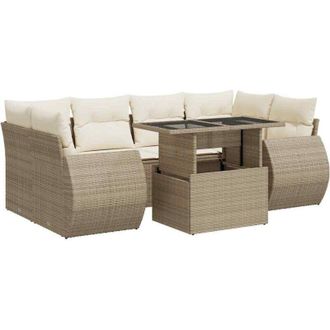 vidaXL Vidaxl - Set Sof&aacute;s De Jard&iacute;n 7 Piezas Y Cojines Rat&aacute;n Sint&eacute;tico Beige