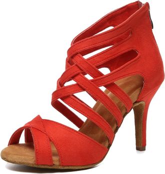 Minitoo Dancing Shoes Heels for Women with Zip Wedding Evening Sandals L635 Red 8.5cm Heel UK 4.5