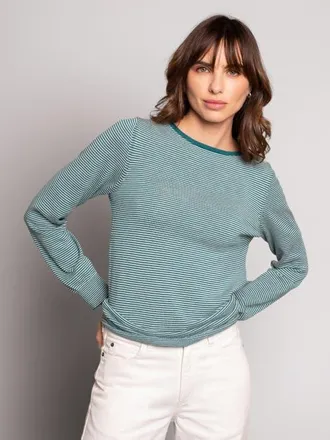 Celtic & Co. Merino Fine Knit Boat Neck Sweater in Icelandic Microstripe at Nordstrom, Size Large