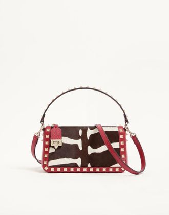 Valentino Garavani Borsa Piccola A Tracolla Valentino Garavani Rockstud In Vitello Effetto Cavallino Animalier Donna BIANCO/MARRONE/ROSSO UNI