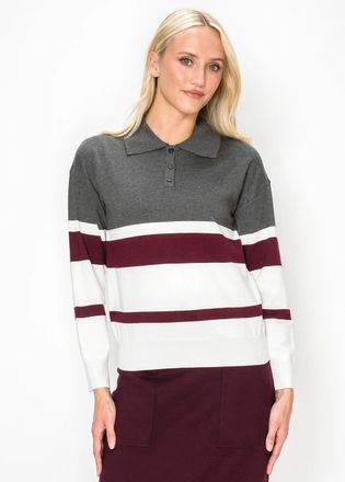 YAL New York Collared Knit Polo Top with Stripes