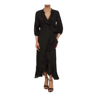 Marella Abito - Dames - Wikkelkleedje - Zwart - XS - Linnen - Kleedjes