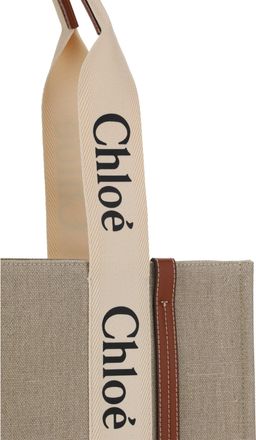 Chlo&eacute; Womens Woody Shoulder Bag White - Brown 1 Linen Handbags Hand