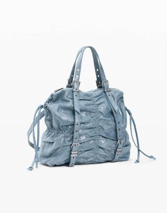 Desigual Zaino medio in denim arricciato blu