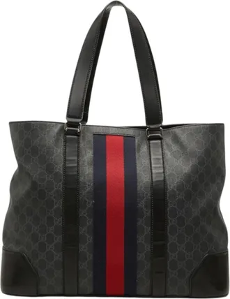 Gucci Black Gray Pvc Leather Tote Bag (Pre-Owned)