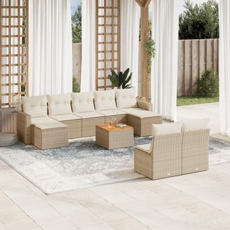 vidaXL Juego De Sof&aacute;s Jard&iacute;n Con Cojines Beige 10 Pzas Rat&aacute;n Sint&eacute;tico Vidaxl